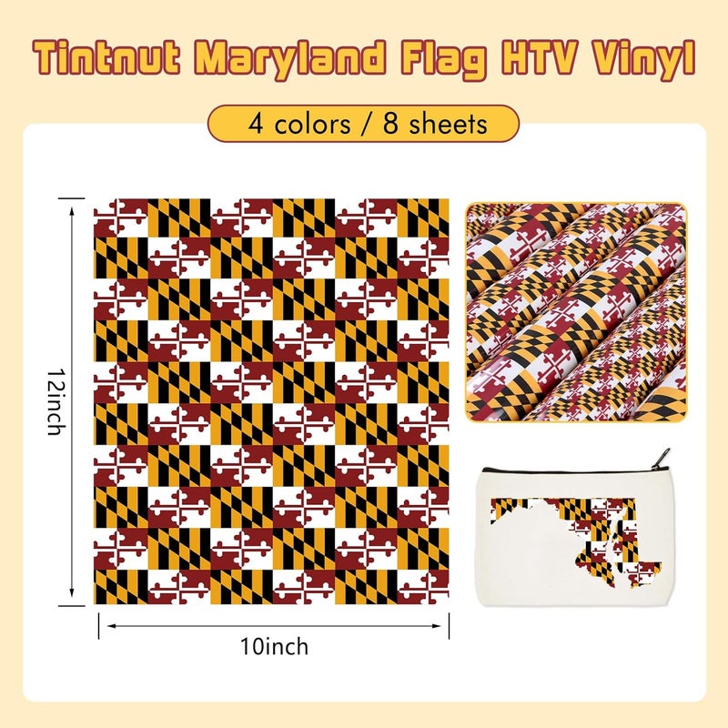 Tintnut 12"x10" نمط علم ماريلاند - 8 أوراق من الفينيل لنقل الحرارة للتي شيرتات - متوافق مع كريكت/سيلويت كامي - Image 2
